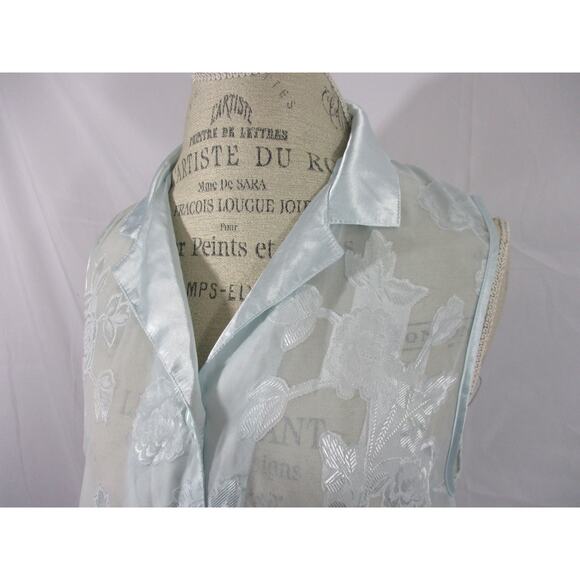 Vintage Oscar de la Renta Sheer Blue Floral Printed Pajama Top Size M - Picture 5 of 7